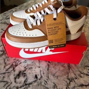 Nike Women’s Tan and White Court Vision Low Sneakers Next Nature.